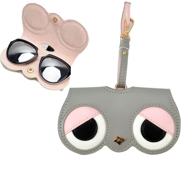 Cute And Funny PU Sunglasses Case Portable Glasses Case With Hanging Buckle, Flowers (Lake Blue Color Matching), Mengbao (Gray Stitching), Cat Girl (Red Frame), Red Love, Big Eyes (Gray), British Style (Stripe Contrast), Red Love Cat Girl, Bat... Mengbao (Gray Stitching)