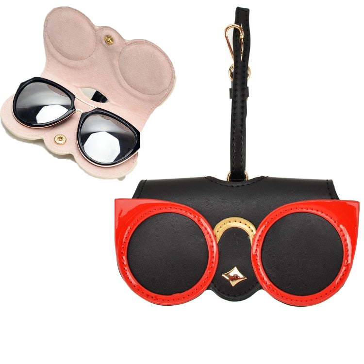 Cute And Funny PU Sunglasses Case Portable Glasses Case With Hanging Buckle, Flowers (Lake Blue Color Matching), Mengbao (Gray Stitching), Cat Girl (Red Frame), Red Love, Big Eyes (Gray), British Style (Stripe Contrast), Red Love Cat Girl, Bat... Cat Girl (Red Frame)