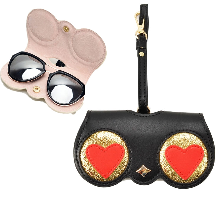 Cute And Funny PU Sunglasses Case Portable Glasses Case With Hanging Buckle, Flowers (Lake Blue Color Matching), Mengbao (Gray Stitching), Cat Girl (Red Frame), Red Love, Big Eyes (Gray), British Style (Stripe Contrast), Red Love Cat Girl, Bat... Red Love
