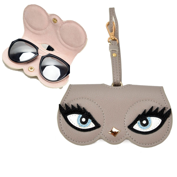 Cute And Funny PU Sunglasses Case Portable Glasses Case With Hanging Buckle, Flowers (Lake Blue Color Matching), Mengbao (Gray Stitching), Cat Girl (Red Frame), Red Love, Big Eyes (Gray), British Style (Stripe Contrast), Red Love Cat Girl, Bat... Big Eyes (Gray)