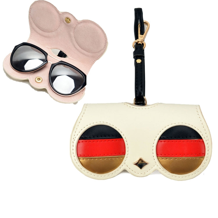Cute And Funny PU Sunglasses Case Portable Glasses Case With Hanging Buckle, Flowers (Lake Blue Color Matching), Mengbao (Gray Stitching), Cat Girl (Red Frame), Red Love, Big Eyes (Gray), British Style (Stripe Contrast), Red Love Cat Girl, Bat... British Style (Stripe Contrast)