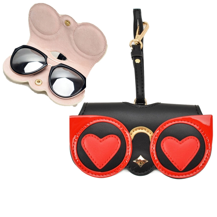 Cute And Funny PU Sunglasses Case Portable Glasses Case With Hanging Buckle, Flowers (Lake Blue Color Matching), Mengbao (Gray Stitching), Cat Girl (Red Frame), Red Love, Big Eyes (Gray), British Style (Stripe Contrast), Red Love Cat Girl, Bat... Red Love Cat Girl