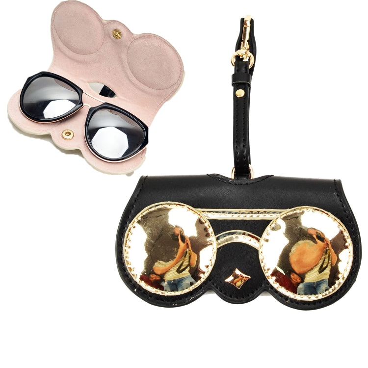 Cute And Funny PU Sunglasses Case Portable Glasses Case With Hanging Buckle, Flowers (Lake Blue Color Matching), Mengbao (Gray Stitching), Cat Girl (Red Frame), Red Love, Big Eyes (Gray), British Style (Stripe Contrast), Red Love Cat Girl, Bat... Round Mirror (Black Gold Stitching)