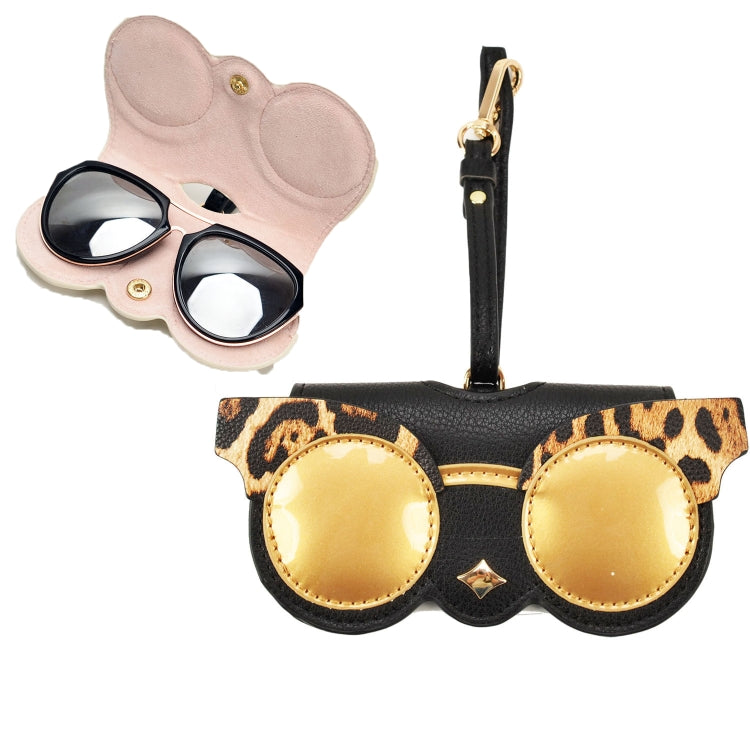 Cute And Funny PU Sunglasses Case Portable Glasses Case With Hanging Buckle, Flowers (Lake Blue Color Matching), Mengbao (Gray Stitching), Cat Girl (Red Frame), Red Love, Big Eyes (Gray), British Style (Stripe Contrast), Red Love Cat Girl, Bat... Leopard Print