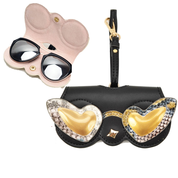 Cute And Funny PU Sunglasses Case Portable Glasses Case With Hanging Buckle, Flowers (Lake Blue Color Matching), Mengbao (Gray Stitching), Cat Girl (Red Frame), Red Love, Big Eyes (Gray), British Style (Stripe Contrast), Red Love Cat Girl, Bat... Love (Snake Pattern Stitching)