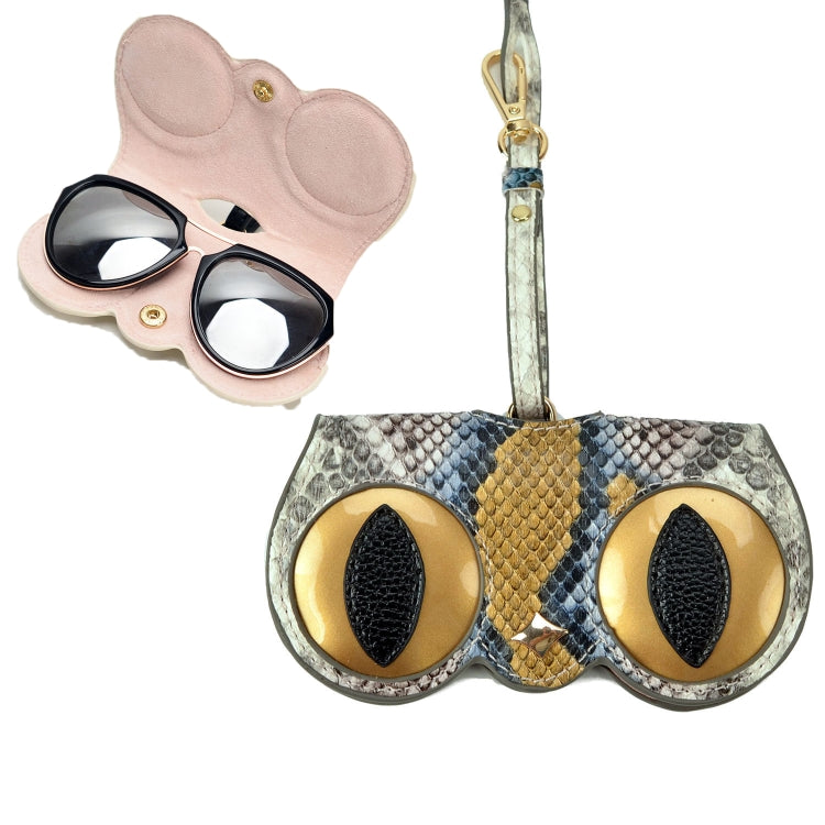 Cute And Funny PU Sunglasses Case Portable Glasses Case With Hanging Buckle, Flowers (Lake Blue Color Matching), Mengbao (Gray Stitching), Cat Girl (Red Frame), Red Love, Big Eyes (Gray), British Style (Stripe Contrast), Red Love Cat Girl, Bat... Snake Eyes