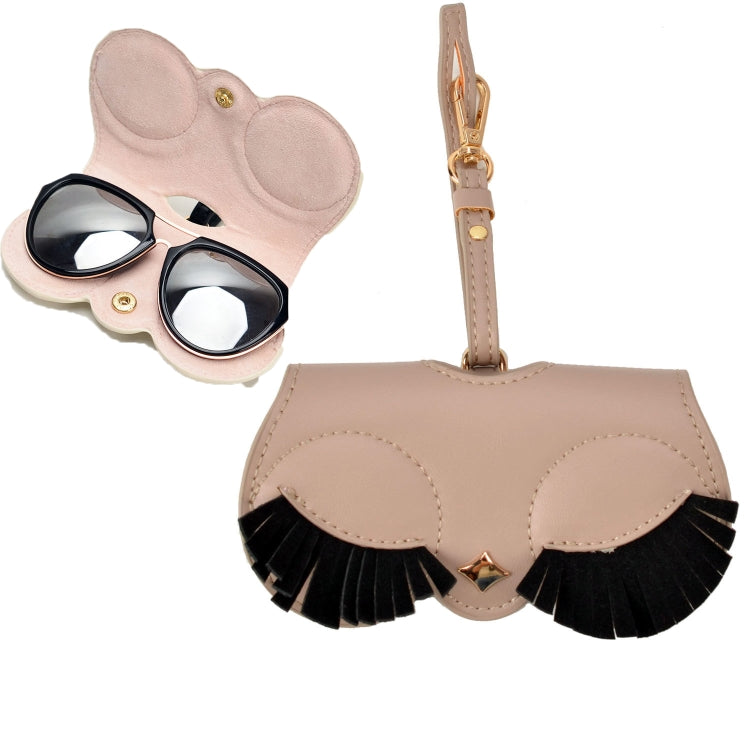 Cute And Funny PU Sunglasses Case Portable Glasses Case With Hanging Buckle, Flowers (Lake Blue Color Matching), Mengbao (Gray Stitching), Cat Girl (Red Frame), Red Love, Big Eyes (Gray), British Style (Stripe Contrast), Red Love Cat Girl, Bat... Shy Black Eyelashes