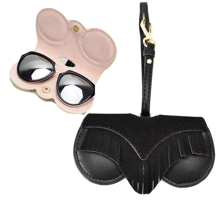 Cute And Funny PU Sunglasses Case Portable Glasses Case With Hanging Buckle, Flowers (Lake Blue Color Matching), Mengbao (Gray Stitching), Cat Girl (Red Frame), Red Love, Big Eyes (Gray), British Style (Stripe Contrast), Red Love Cat Girl, Bat... Black Tassel