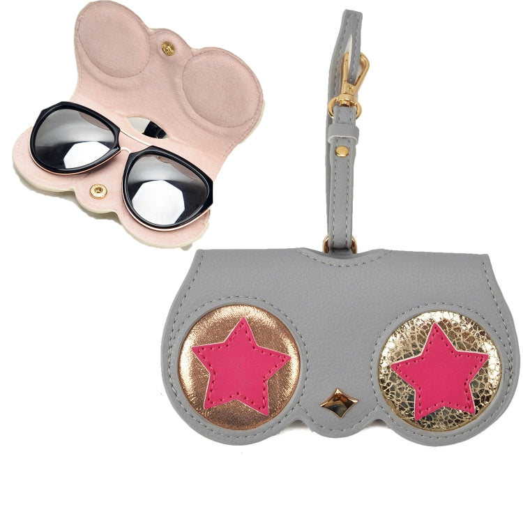 Cute And Funny PU Sunglasses Case Portable Glasses Case With Hanging Buckle, Flowers (Lake Blue Color Matching), Mengbao (Gray Stitching), Cat Girl (Red Frame), Red Love, Big Eyes (Gray), British Style (Stripe Contrast), Red Love Cat Girl, Bat... Five-pointed Star