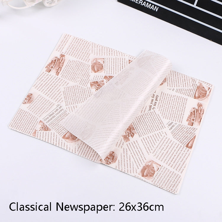 100 Sheets / Pack Cake Greaseproof Paper Baking Packaging Plate Paper Hamburger Paper, Colour: Classical Newspaper, Classical Newspaper, Color Pastry, Orange Tower, White English, Coffee English, Wheat English, Pure White, Thick Kraft Paper, Gray...