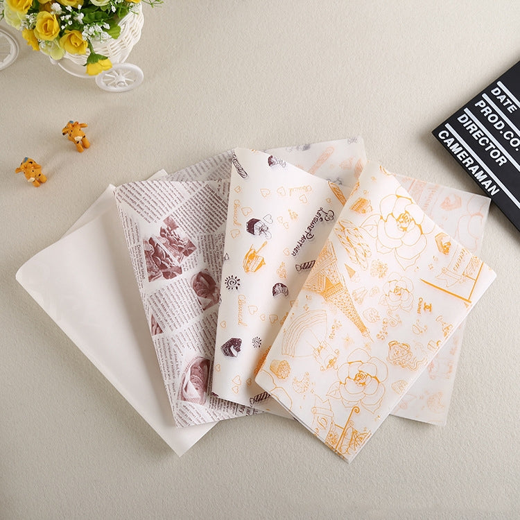 100 Sheets / Pack Cake Greaseproof Paper Baking Packaging Plate Paper Hamburger Paper, Colour: Classical Newspaper, Classical Newspaper, Color Pastry, Orange Tower, White English, Coffee English, Wheat English, Pure White, Thick Kraft Paper, Gray...