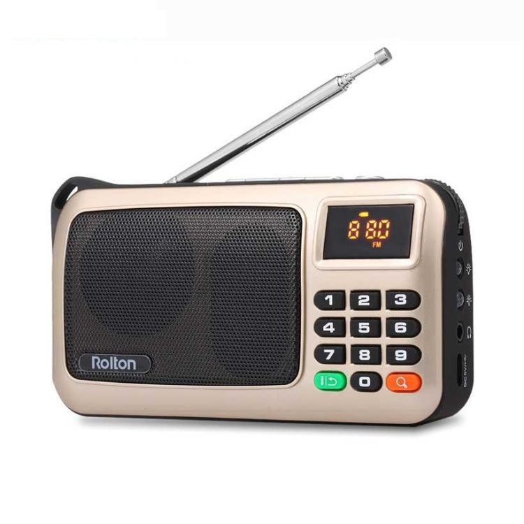 Rolton W405 Portable Mini FM Radio TF Card USB Receiver Music Player with LED Display, Red, Gold, Blue – Lanyard, Bluetooth, TPU Gold
