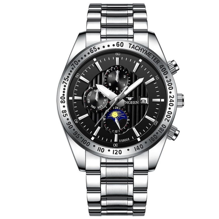 Quartz Watch – Leather (Black) #2 White Steel Black Surface
