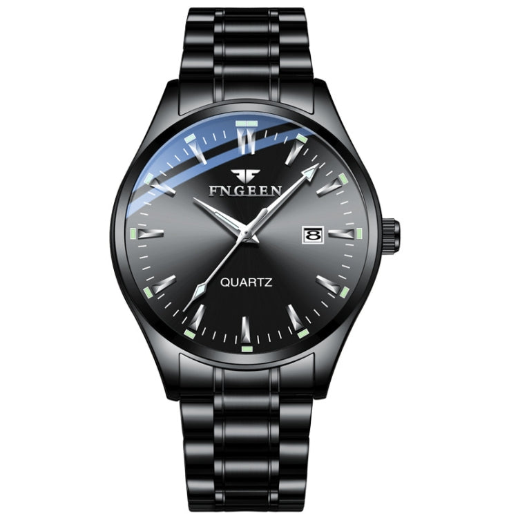 FNGEEN 2111 Men Simple Luminous Calendar Quartz Watch Black Steel Black Surface