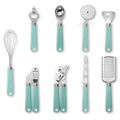 9 in 1 Plastic Handle Stainless Steel Kitchen Utensils Household Gadget Set, Cyan, Black Cyan