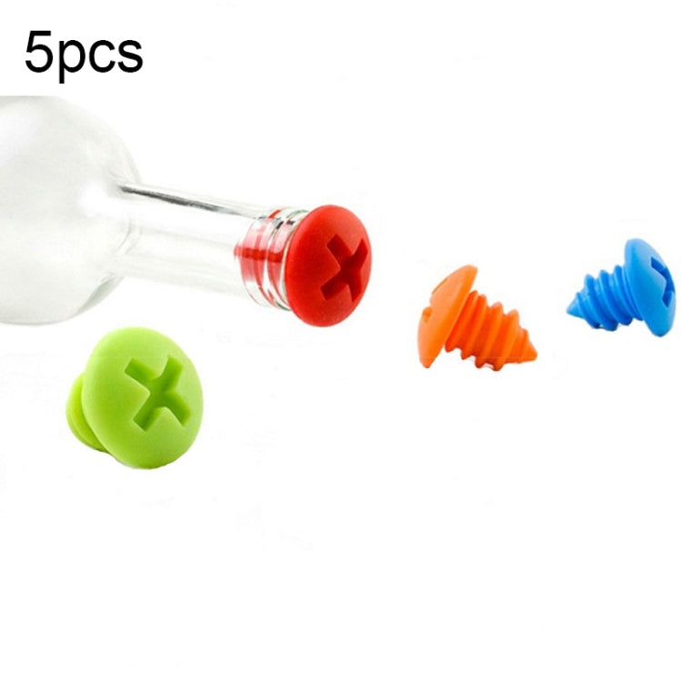5pcs Screw Shape Red Wine Preservation Silicone Bottle Stopper Random Colour Delivery, Screw Shape Screw Shape