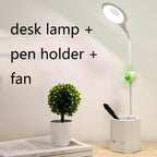 WS-8010 LED Fan Desk Lamp Bedside Desk USB Folding Desk Lamp, Water Drop, Ring, Pen Holder White Fan Blade, Pen Holder Yellow Fan Blade, Pen Holder Blue Fan Blade, Pen Holder Green Fan Blade – Durable Build, Easy to Use
