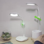 WS-8010 LED Fan Desk Lamp Bedside Desk USB Folding Desk Lamp, Water Drop, Ring, Pen Holder White Fan Blade, Pen Holder Yellow Fan Blade, Pen Holder Blue Fan Blade, Pen Holder Green Fan Blade – Durable Build, Easy to Use