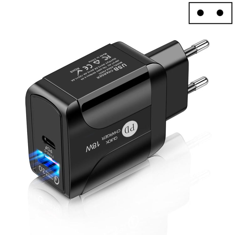 18W PD + QC 3.0 Fast Charge Travel Charger Power Adapter With LED Indication Function, EU Plug Black, US Plug Black, UK Plug Black, EU Plug White, US Plug White, UK Plug White EU Plug Black