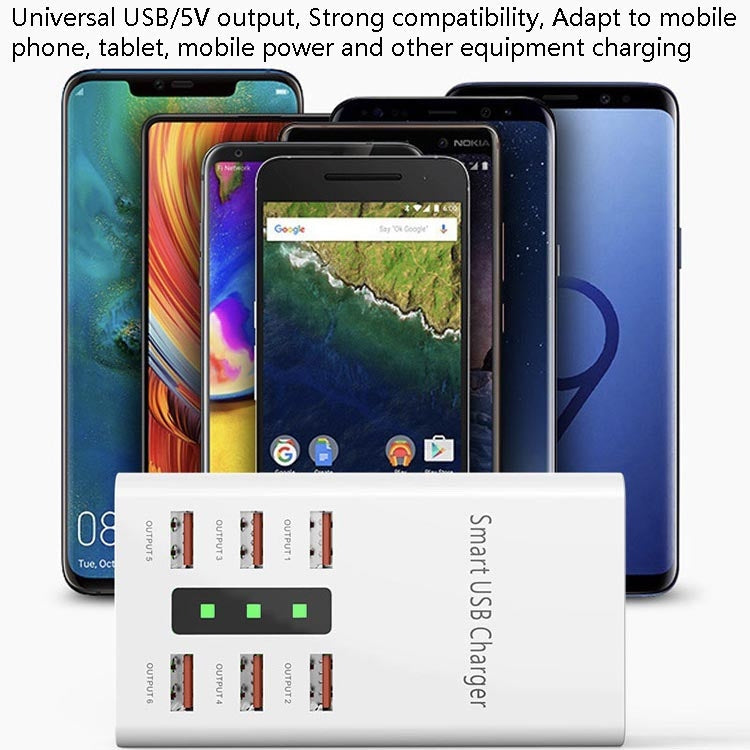 30W 2A Multi-Function 6-Port Charging Socket Universal Smart Phone And Tablet USB Charger, US Plug, EU Plug, UK Plug