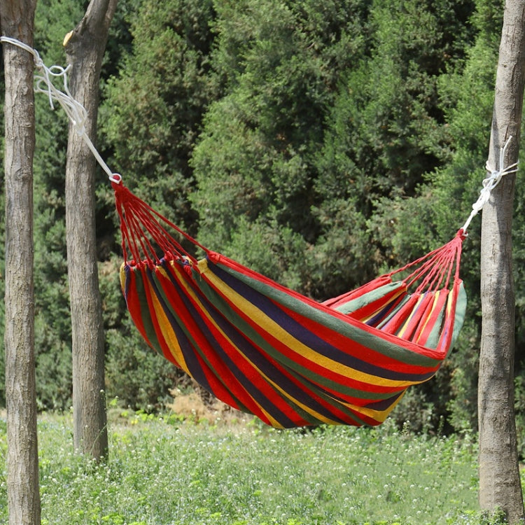 Thick Canvas Hammock Field Rollover Prevention Outdoor Hammock Swing, 260x80 No Stick Single (Red Stripe), 260x80 Non-stick Single (Blue Stripes ), 260x100 No Stick (Red Stripes), 260x100 No Stick (Blue Stripes), 260x150 No Stick (Red Stripes）       ... 260x80 No Stick Single (Red Stripe)