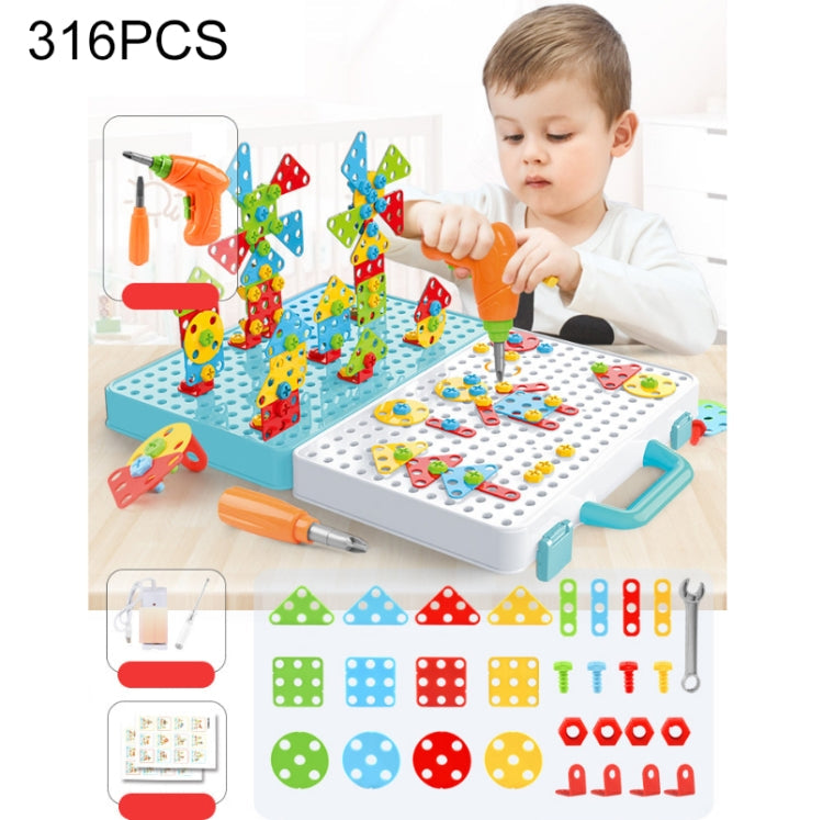 Children Screw-Tightening Electric Drill Toy Manual Assembly Toolbox, Style:, 2D Plane + Electric Drill (189 PCS), 3D + Electric Drill (276 PCS), 3D + Electric Drill (316 PCS), 3D + Electric Drill (466 PCS), 2D + Electric Drill + Charger (189 PCS)     ...