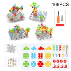 Children Screw-Tightening Electric Drill Toy Manual Assembly Toolbox, Style:, 2D Plane + Electric Drill (189 PCS), 3D + Electric Drill (276 PCS), 3D + Electric Drill (316 PCS), 3D + Electric Drill (466 PCS), 2D + Electric Drill + Charger (189 PCS)     ...