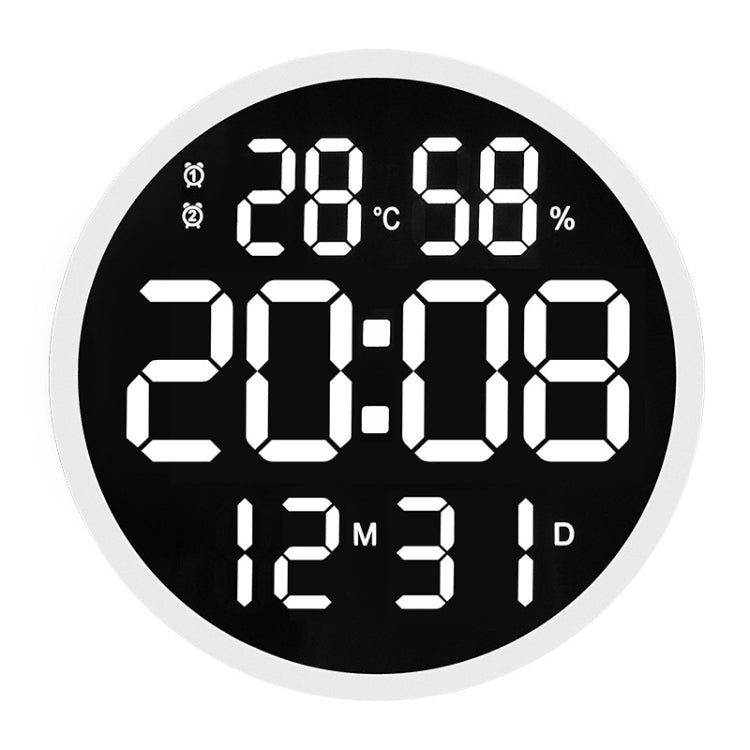 6620 12 Inch LED Simple Wall Clock Living Room Round Silent Digital Temperature And Humidity Electronic Clock, White Frame EU Plug, Black Frame EU Plug, White Frame US Plug, Black Frame US Plug White Frame EU Plug