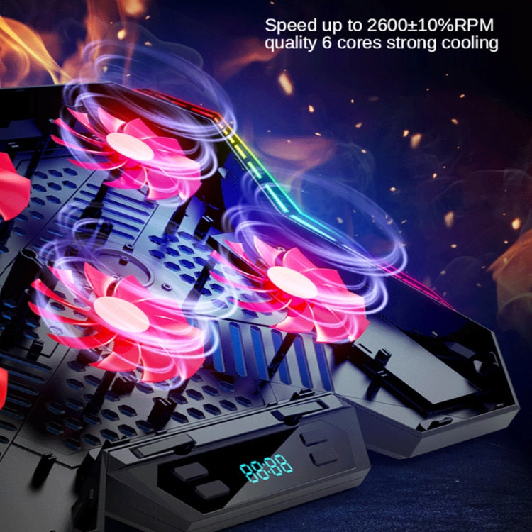 COOLCOLD RGB Notebook Radiator Six Fan Adjustable Laptop Cooling Base, 5V Speed Colorful Version, 5V Touch 12 Symphony Version – Non-slip