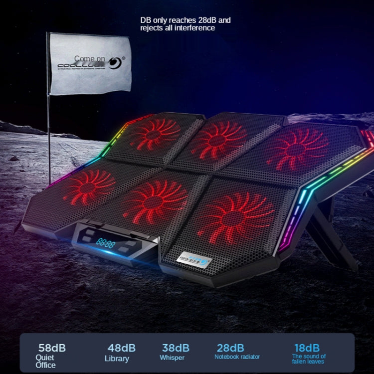 COOLCOLD RGB Notebook Radiator Six Fan Adjustable Laptop Cooling Base, 5V Speed Colorful Version, 5V Touch 12 Symphony Version – Non-slip