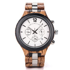 D21 Men Wooden Strap Stainless Steel Luminous Waterproof Watch, White, Black