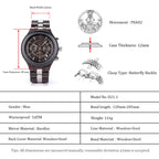 D21 Men Wooden Strap Stainless Steel Luminous Waterproof Watch, White, Black
