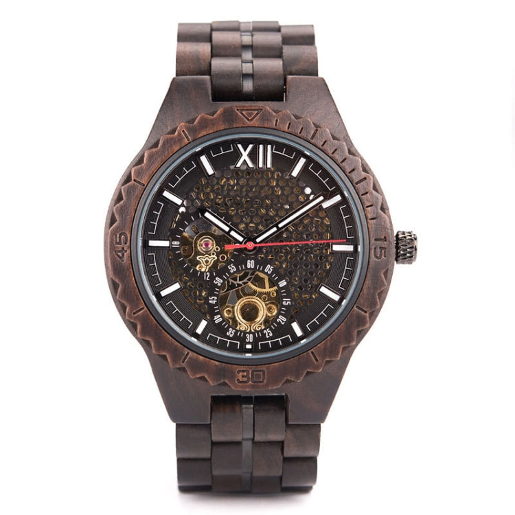 Hollow Dial Wooden Strap Men Mechanical Watch, D27-1, D27-2 D27-1
