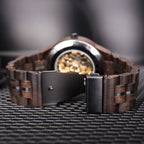 Hollow Dial Wooden Strap Men Mechanical Watch, D27-1, D27-2