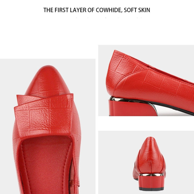 Spring And Summer Cowhide Shoes With Thick Heel Mid-Heel For Women, 34, 35, 36, 37, 38, 39, 40, 41