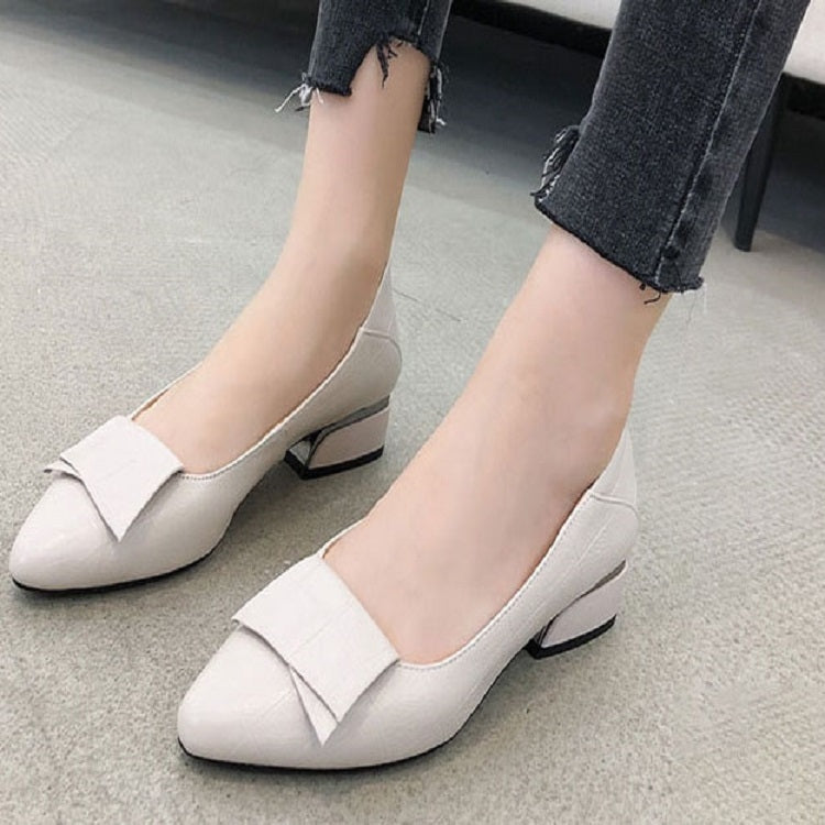 Spring And Summer Cowhide Shoes With Thick Heel Mid-Heel For Women, 34, 35, 36, 37, 38, 39, 40, 41 – Wear-resistant, Leather, Non-slip 39 Beige