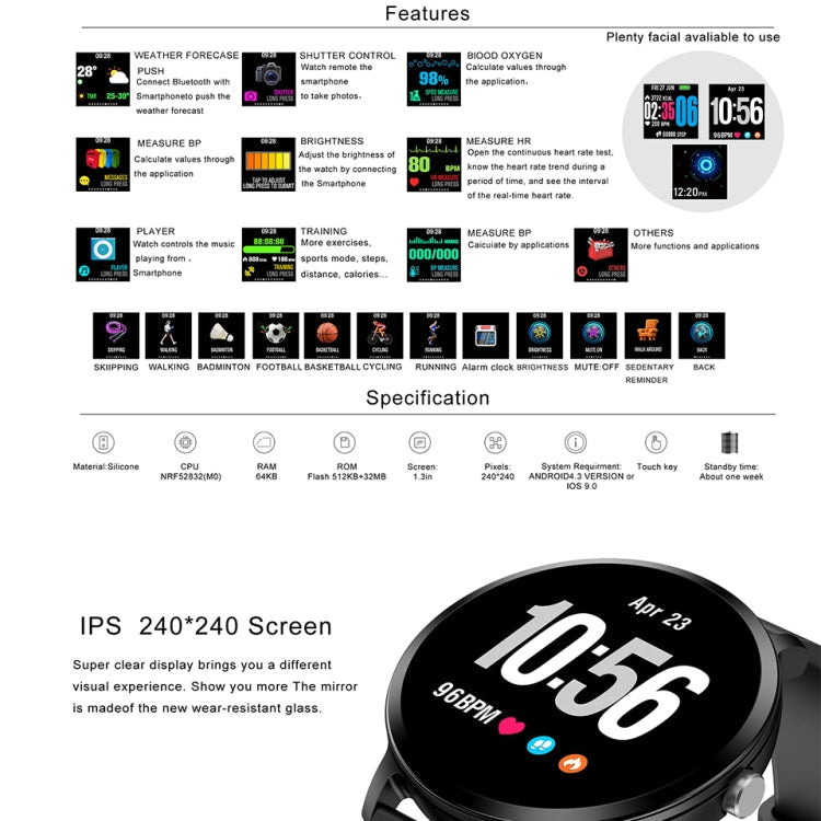 V11 Smart Watch – Blood Pressure Monitoring, Heart Rate Monitoring