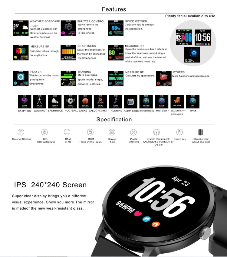 V11 Smart Watch – Blood Pressure Monitoring, Heart Rate Monitoring