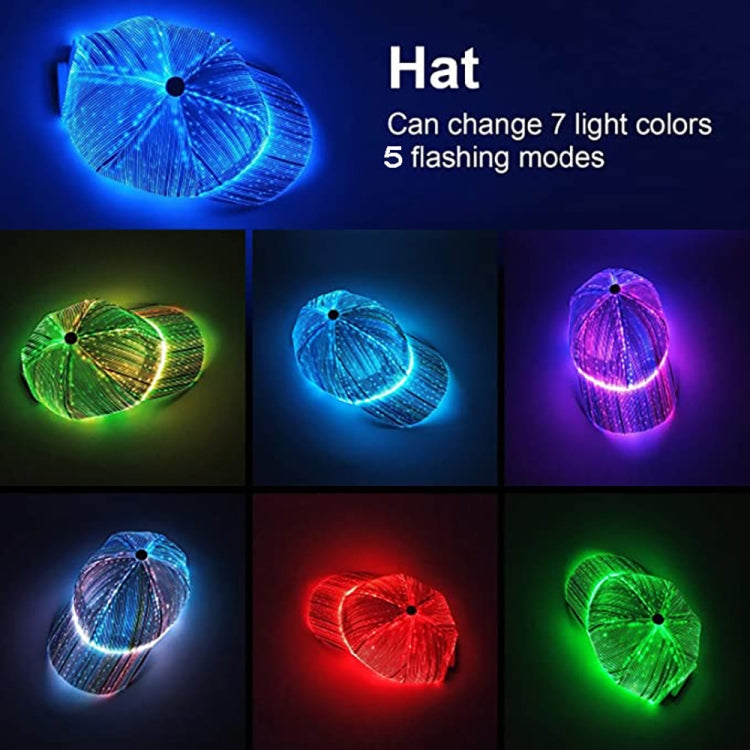 LED Fiber Optic Luminous Hat Couple Luminous Hat Outdoor Luminous Cap Performance Hat, White Colorful Light, Black Colorful Light – TPU