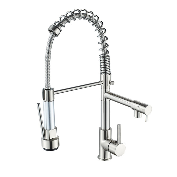 Copper And Nickel Brushed Double Outlet Spring Faucet Rotatable Kitchen Hot And Cold Water Faucet, Brushed Silver Brushed Silver