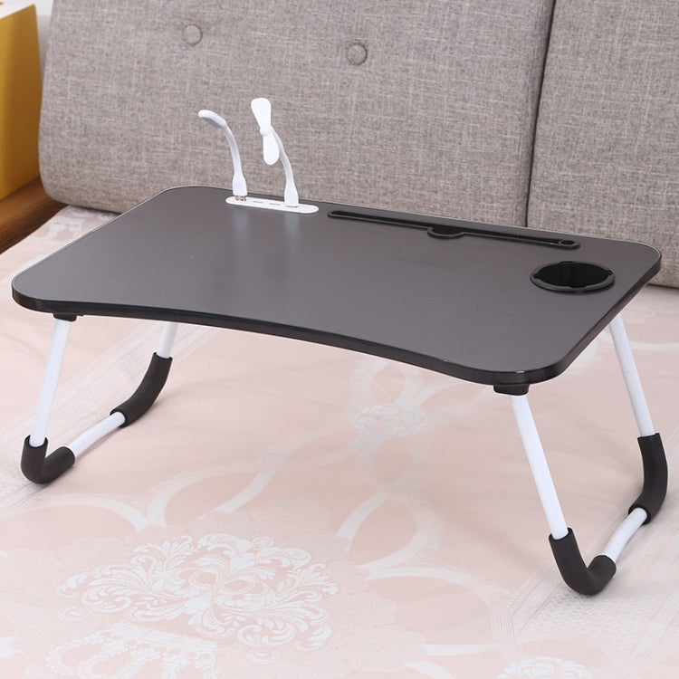 USB Folding Computer Desk With Fan & Lamp, Size: 60x40x28cm, Cool Black, Teenage Pink, Sky Blue, White Maple, Walnut, Eye Grotection Green – Card Slot, Non-slip Cool Black