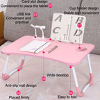 USB Folding Computer Desk With Fan & Lamp, Size: 60x40x28cm, Cool Black, Teenage Pink, Sky Blue, White Maple, Walnut, Eye Grotection Green – Card Slot, Non-slip