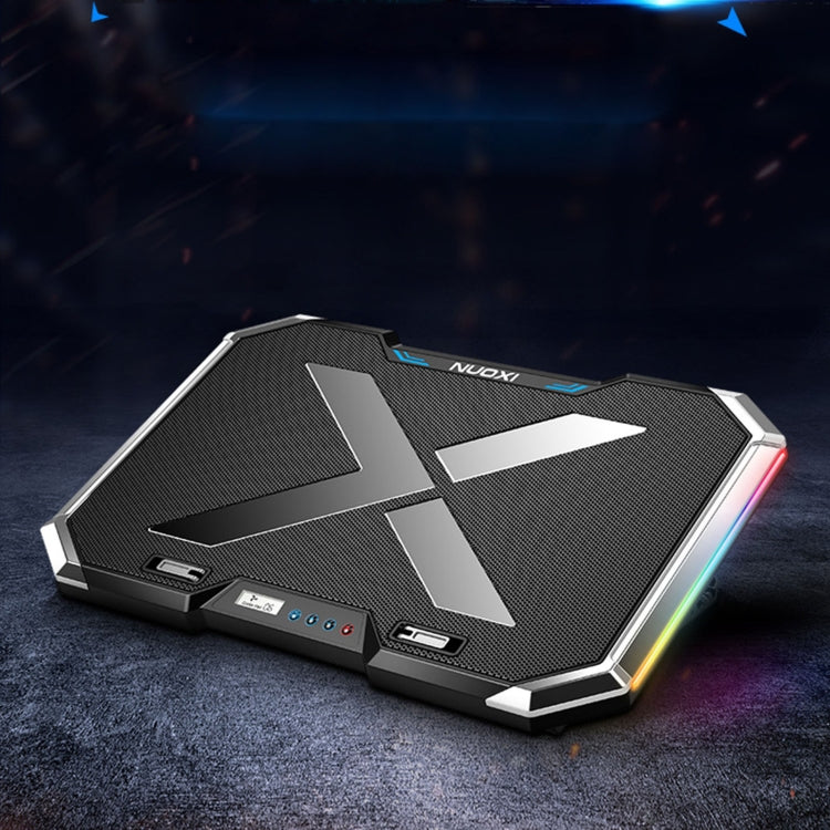 NUOXI Q8 Notebook Radiator LCD Screen Button Controllable RBG Luminescence Computer Cooling Base – Aluminum Alloy