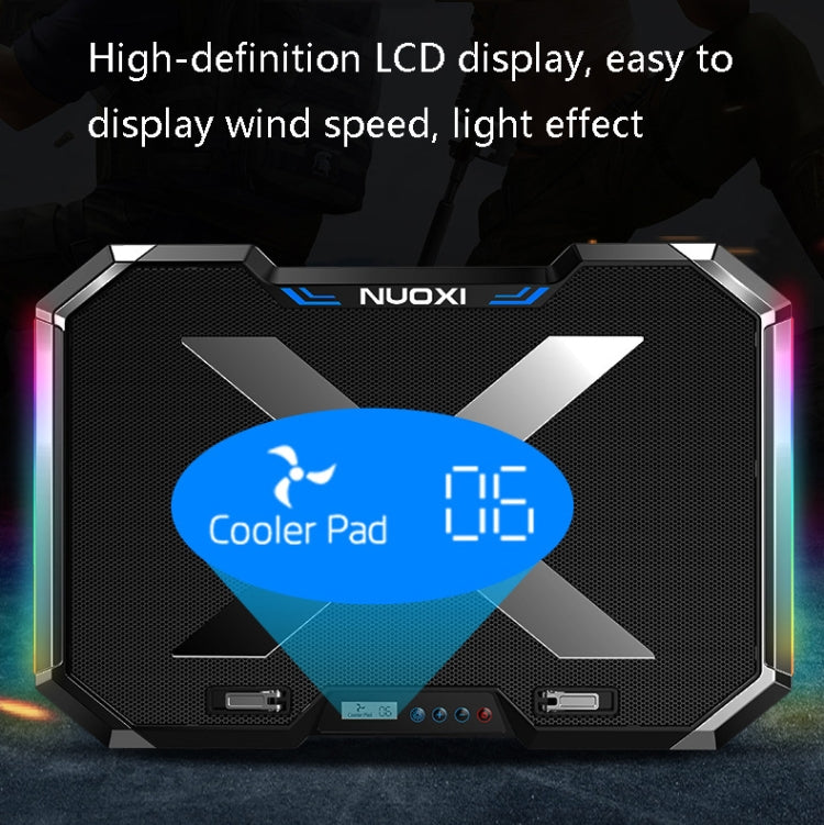 NUOXI Q8 Notebook Radiator LCD Screen Button Controllable RBG Luminescence Computer Cooling Base – Aluminum Alloy
