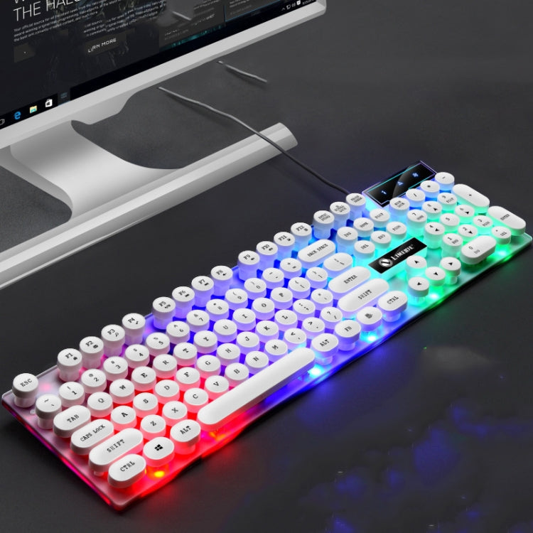 LIMEIDE GTX300 104 Keys Retro Round Key Cap USB Wired Mouse Keyboard, Cable Length: 1.4m, Punk Single Keyboard White, Punk Single Keyboard Black, Punk Set White, Punk Set Black – Wear-resistant, Non-slip Punk Single Keyboard White