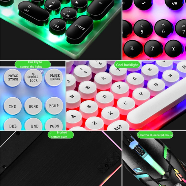 LIMEIDE GTX300 104 Keys Retro Round Key Cap USB Wired Mouse Keyboard, Cable Length: 1.4m, Punk Single Keyboard White, Punk Single Keyboard Black, Punk Set White, Punk Set Black – Wear-resistant, Non-slip