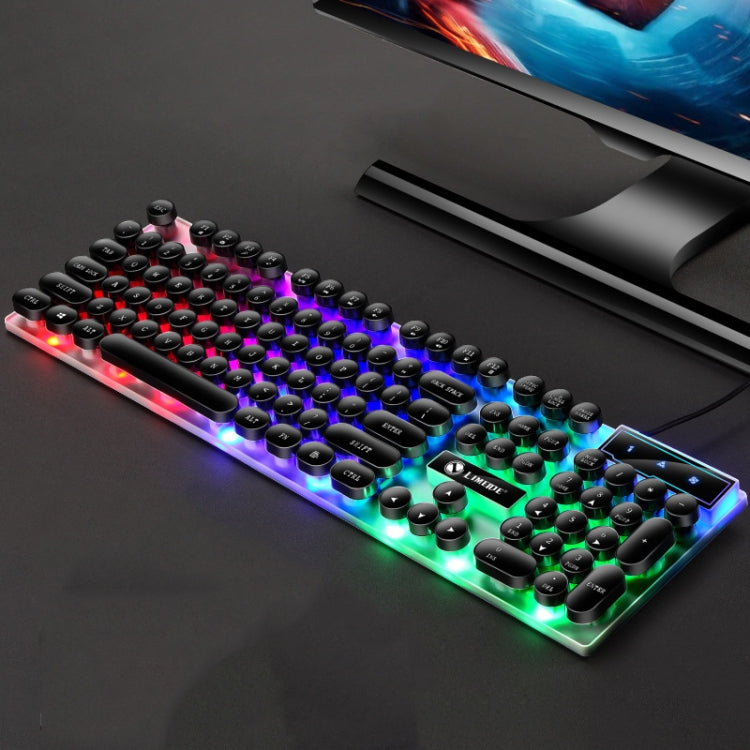 LIMEIDE GTX300 104 Keys Retro Round Key Cap USB Wired Mouse Keyboard, Cable Length: 1.4m, Punk Single Keyboard White, Punk Single Keyboard Black, Punk Set White, Punk Set Black – Wear-resistant, Non-slip Punk Single Keyboard Black