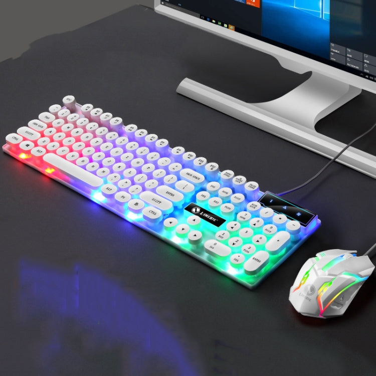 LIMEIDE GTX300 104 Keys Retro Round Key Cap USB Wired Mouse Keyboard, Cable Length: 1.4m, Punk Single Keyboard White, Punk Single Keyboard Black, Punk Set White, Punk Set Black – Wear-resistant, Non-slip Punk Set White