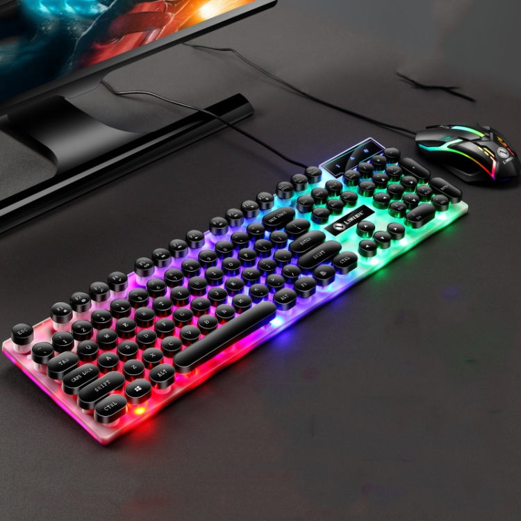LIMEIDE GTX300 104 Keys Retro Round Key Cap USB Wired Mouse Keyboard, Cable Length: 1.4m, Punk Single Keyboard White, Punk Single Keyboard Black, Punk Set White, Punk Set Black – Wear-resistant, Non-slip Punk Set Black
