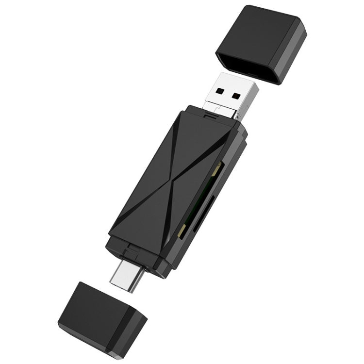 YH-109 SD/TF/Type-C/Micro USB/USB Computer PC Mobile Phone OTG Card Reader, White, Black – Card Slot